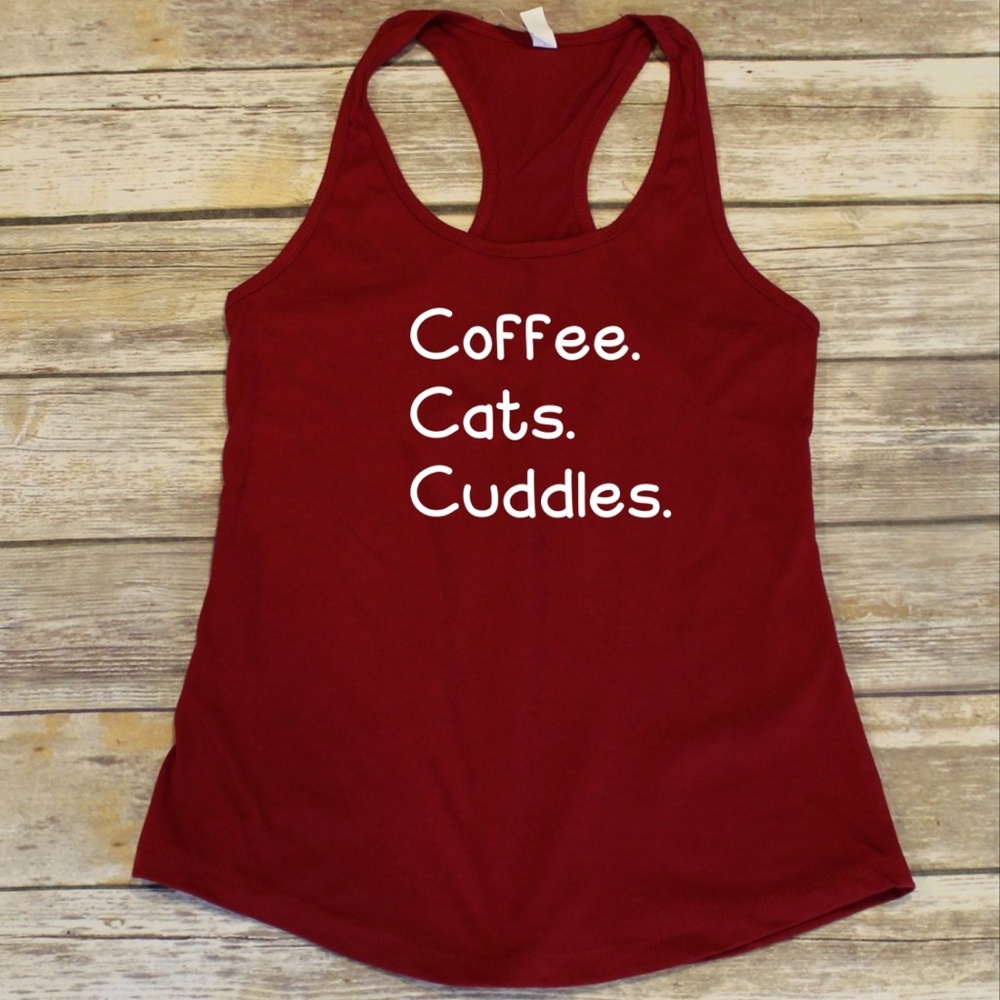 Coffee. Cats. Cuddles. - kitty mom red tank top